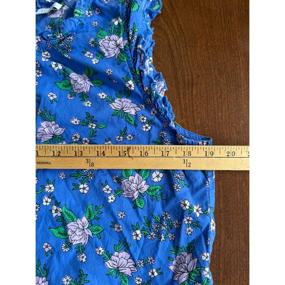 J. Crew Ruffle Neck Blouse Womens Blue Floral Flutter Sleeve Top Medium - Picture 6 of 7